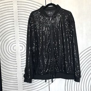 Black, sequin bomber jacket, XL men's